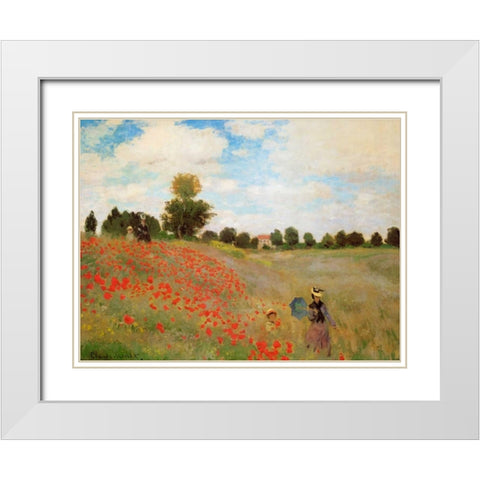 Field Of Poppies - Les Coquelicots 1873 White Modern Wood Framed Art Print with Double Matting by Monet, Claude