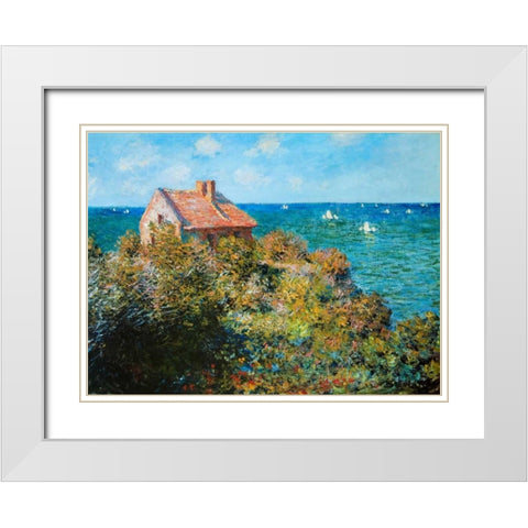 Fishermans Cottage White Modern Wood Framed Art Print with Double Matting by Monet, Claude