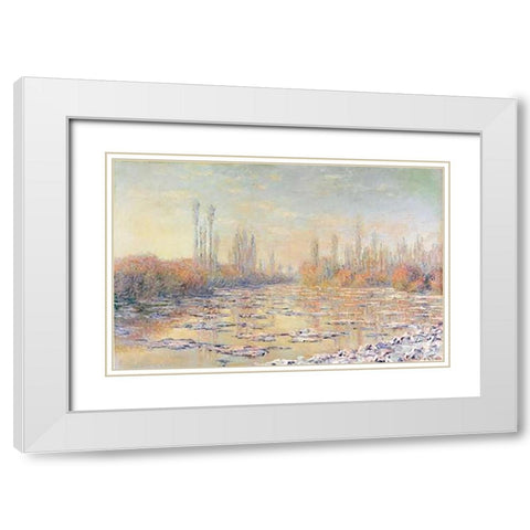 Floating Ice 1880 White Modern Wood Framed Art Print with Double Matting by Monet, Claude