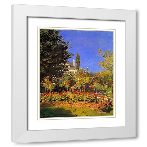 Flowering Garden 1866 White Modern Wood Framed Art Print with Double Matting by Monet, Claude