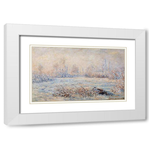 Frost 1880 White Modern Wood Framed Art Print with Double Matting by Monet, Claude
