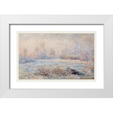 Frost 1880 White Modern Wood Framed Art Print with Double Matting by Monet, Claude