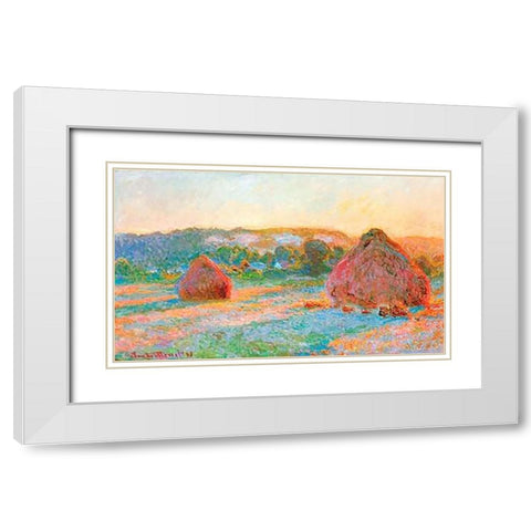 Haystacks End Of Summer Evening 1891 White Modern Wood Framed Art Print with Double Matting by Monet, Claude