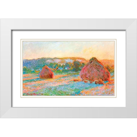 Haystacks End Of Summer Evening 1891 White Modern Wood Framed Art Print with Double Matting by Monet, Claude