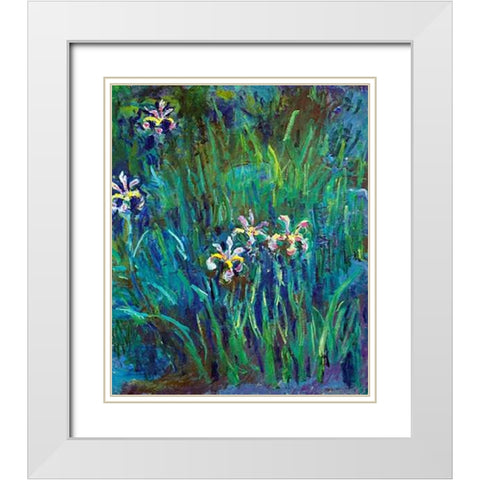 Irises 1914-1917 White Modern Wood Framed Art Print with Double Matting by Monet, Claude