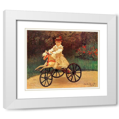 Jean An His Wooden Horse 1872 White Modern Wood Framed Art Print with Double Matting by Monet, Claude