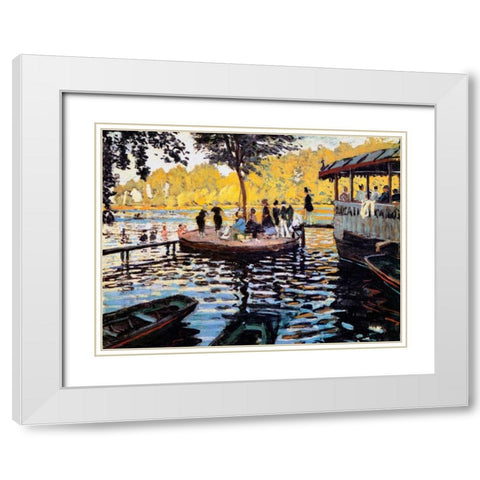 La Grenouillere The Frog Pond 1869 White Modern Wood Framed Art Print with Double Matting by Monet, Claude