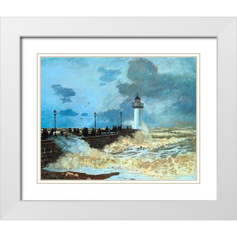 La Jettee Du Harvre White Modern Wood Framed Art Print with Double Matting by Monet, Claude