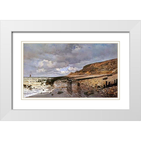 La Pointe De La Heve At Low Tide White Modern Wood Framed Art Print with Double Matting by Monet, Claude