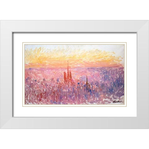 La Vue Generale De Rouen White Modern Wood Framed Art Print with Double Matting by Monet, Claude