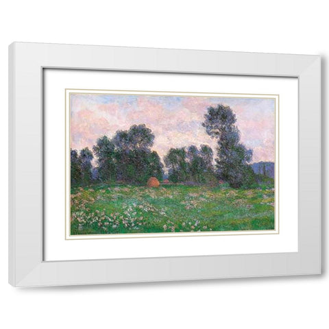Meadow At Giverny 1890 White Modern Wood Framed Art Print with Double Matting by Monet, Claude