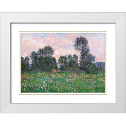 Meadow At Giverny 1890 White Modern Wood Framed Art Print with Double Matting by Monet, Claude