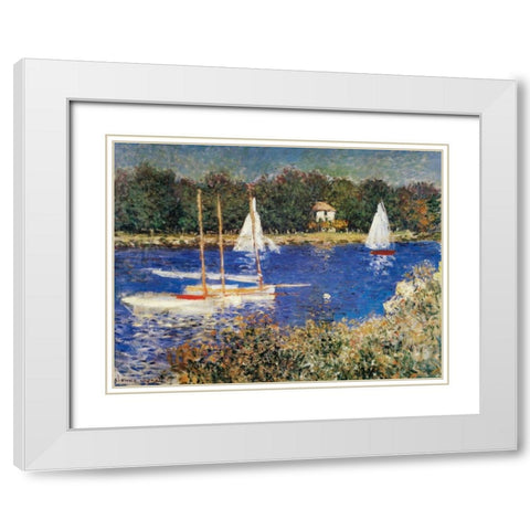 The Bassin At Argenteuil White Modern Wood Framed Art Print with Double Matting by Monet, Claude