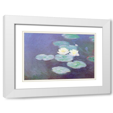 Nympheas Sunlight Effect II White Modern Wood Framed Art Print with Double Matting by Monet, Claude