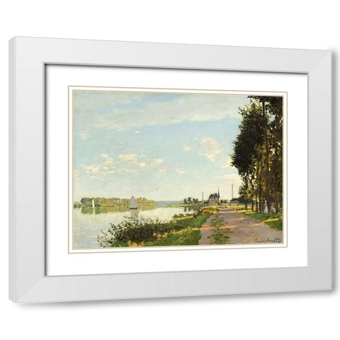Riverside Walk At Argenteuil 1872 White Modern Wood Framed Art Print with Double Matting by Monet, Claude