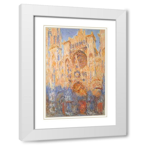 Rouen Cathedral Sun Effect End Of The Day White Modern Wood Framed Art Print with Double Matting by Monet, Claude