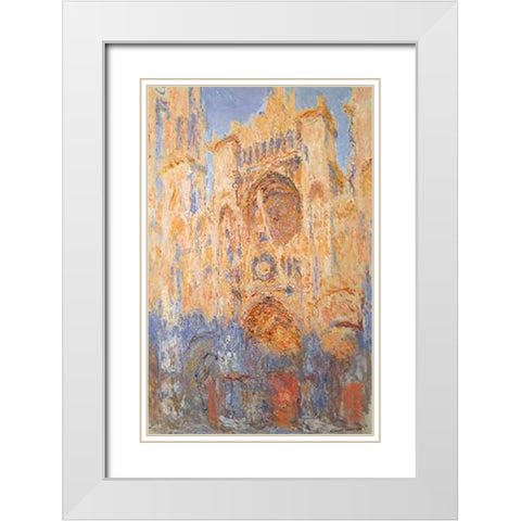Rouen Cathedral Sun Effect End Of The Day White Modern Wood Framed Art Print with Double Matting by Monet, Claude