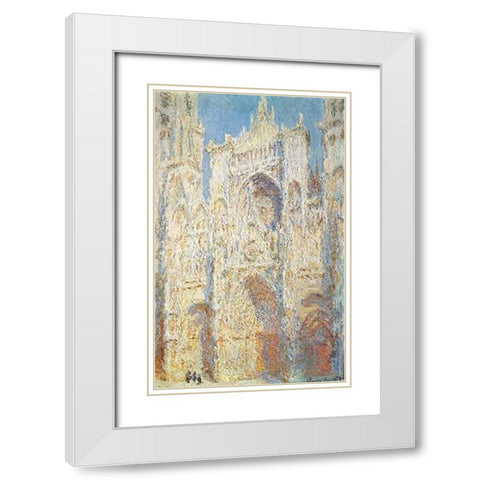 Rouen Cathedral West Facade Sunlight 1894 White Modern Wood Framed Art Print with Double Matting by Monet, Claude