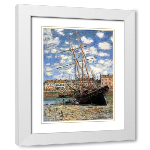 Ship Aground 1881 White Modern Wood Framed Art Print with Double Matting by Monet, Claude