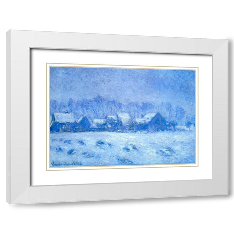 Snow Effect At Giverny 1893 White Modern Wood Framed Art Print with Double Matting by Monet, Claude