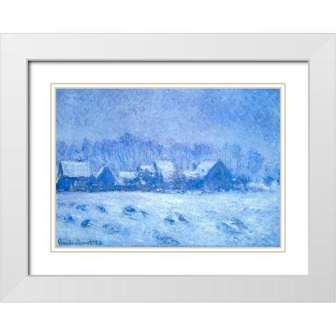 Snow Effect At Giverny 1893 White Modern Wood Framed Art Print with Double Matting by Monet, Claude