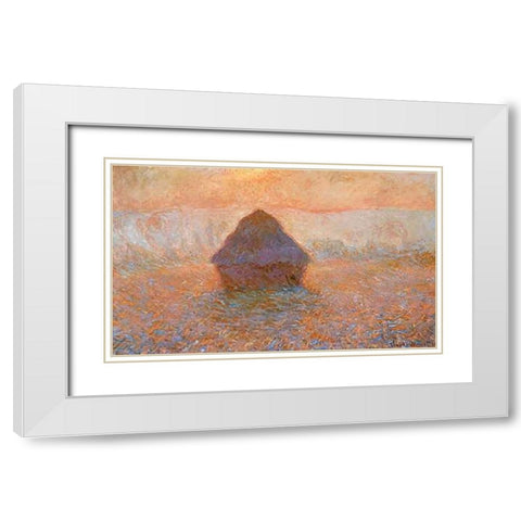 Stack Of Wheat Sun In The Mist 1891 White Modern Wood Framed Art Print with Double Matting by Monet, Claude
