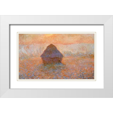 Stack Of Wheat Sun In The Mist 1891 White Modern Wood Framed Art Print with Double Matting by Monet, Claude