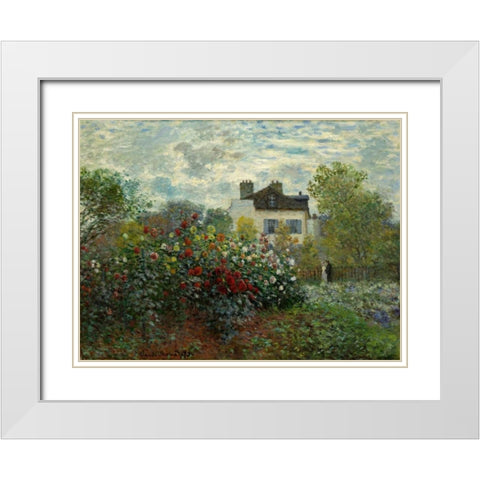 The Artists Garden At Argenteuil White Modern Wood Framed Art Print with Double Matting by Monet, Claude