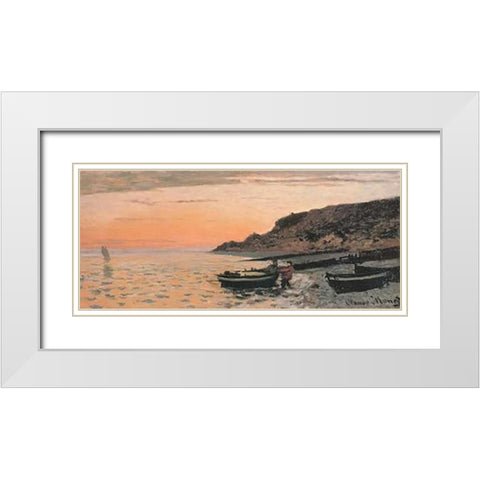 The Beach At Sainte-Adresse 1864 White Modern Wood Framed Art Print with Double Matting by Monet, Claude