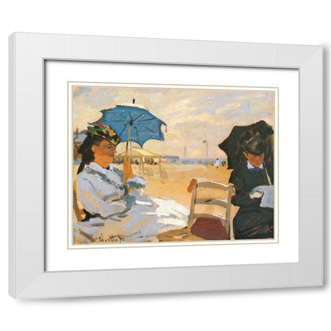 The Beach At Trouville 1870 White Modern Wood Framed Art Print with Double Matting by Monet, Claude