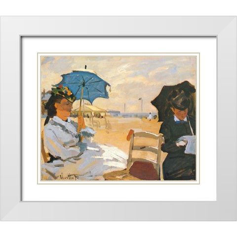 The Beach At Trouville 1870 White Modern Wood Framed Art Print with Double Matting by Monet, Claude
