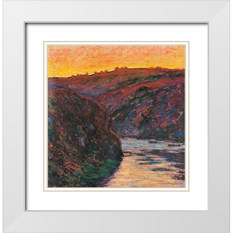 The Creuse Sunset 1889 White Modern Wood Framed Art Print with Double Matting by Monet, Claude