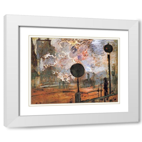 The Gare Saint-Lazare The Signal White Modern Wood Framed Art Print with Double Matting by Monet, Claude