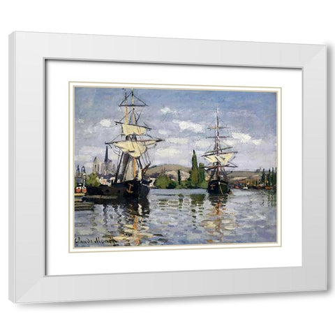 The Seine At Rouen 1872 White Modern Wood Framed Art Print with Double Matting by Monet, Claude