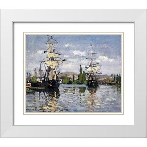The Seine At Rouen 1872 White Modern Wood Framed Art Print with Double Matting by Monet, Claude
