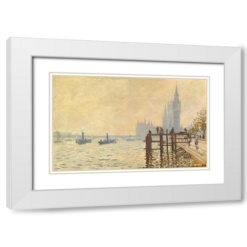 The Thames Below Westminster 1871 White Modern Wood Framed Art Print with Double Matting by Monet, Claude