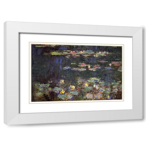 Water Lilies Green Reflections White Modern Wood Framed Art Print with Double Matting by Monet, Claude