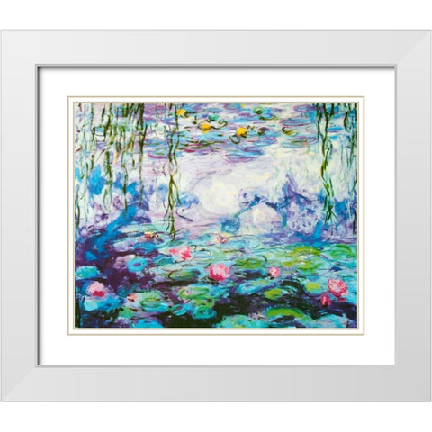 Waterlilies White Modern Wood Framed Art Print with Double Matting by Monet, Claude