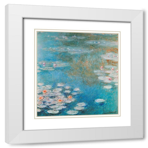 Waterlilies At Giverny 1908 White Modern Wood Framed Art Print with Double Matting by Monet, Claude