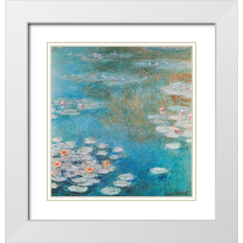 Waterlilies At Giverny 1908 White Modern Wood Framed Art Print with Double Matting by Monet, Claude