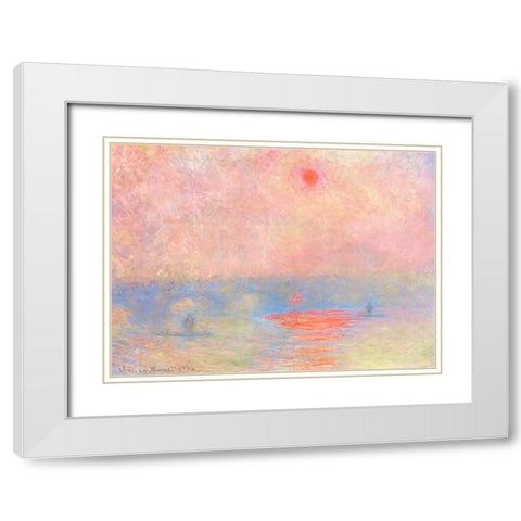 Waterloo Bridge Sun Through The Mist 1903 White Modern Wood Framed Art Print with Double Matting by Monet, Claude