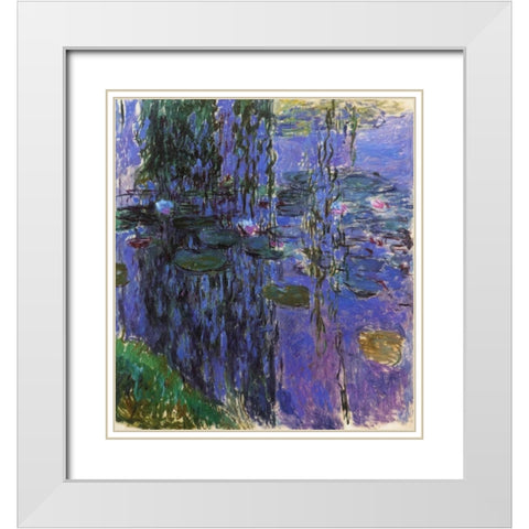 Willow Fronds And Nympheas White Modern Wood Framed Art Print with Double Matting by Monet, Claude
