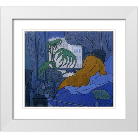La Chambre Bleue White Modern Wood Framed Art Print with Double Matting by Ranson, Paul