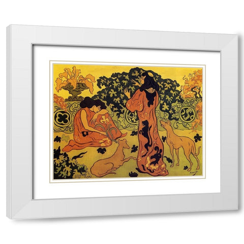 Les Princesses A La Terrasse White Modern Wood Framed Art Print with Double Matting by Ranson, Paul