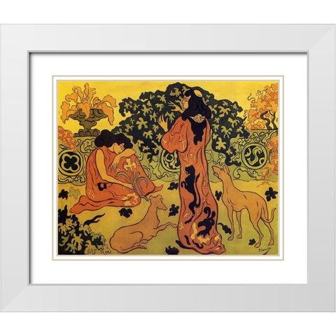 Les Princesses A La Terrasse White Modern Wood Framed Art Print with Double Matting by Ranson, Paul