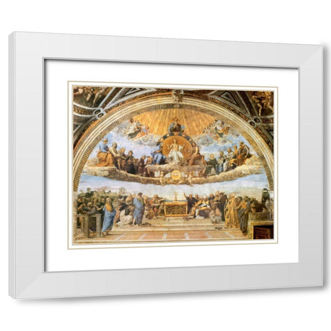 Dispute At The Eucharist White Modern Wood Framed Art Print with Double Matting by Raphael