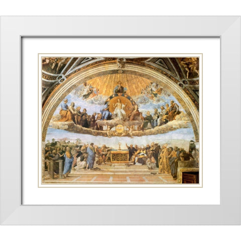 Dispute At The Eucharist White Modern Wood Framed Art Print with Double Matting by Raphael
