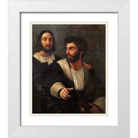 Double Portrait And His Fencing Master White Modern Wood Framed Art Print with Double Matting by Raphael