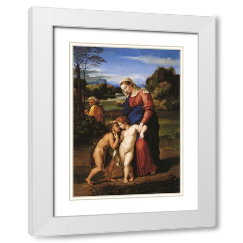 Holy Family With St John White Modern Wood Framed Art Print with Double Matting by Raphael