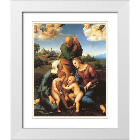 Holy Family With Saints Elizabeth And John White Modern Wood Framed Art Print with Double Matting by Raphael